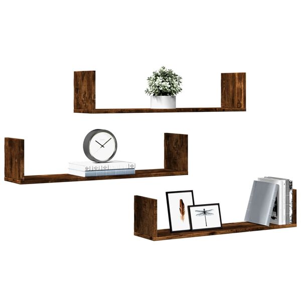 vidaXL Wandregale 3 Stk. R&auml;uchereiche 80x18x18 cm Holzwerkstoff