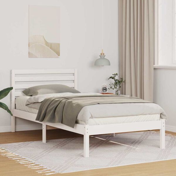 vidaXL Bettrahmen mit Kopfteil Wei&szlig; 90 x 190 cm Massives Kiefernholz