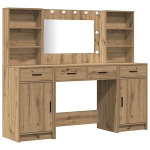 vidaXL Schminktischset mit LED 3 Stk. Artisan-Eiche Holzwerkstoff
