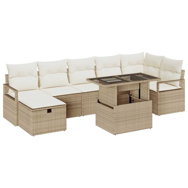 vidaXL Garten-Sofa-Set mit Kissen mit Speicher 8 pcs Beige Poly Rattan