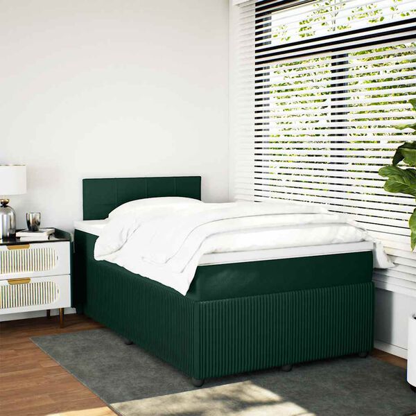 vidaXL Boxspringbett mit Matratze Dunkelgr&uuml;n 120x200 cm Samt