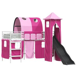 vidaXL Kinder Etagenbett Gestell Uni Wei&szlig; und Rosa 75 x 190 cm Metall
