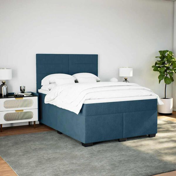vidaXL Boxspringbett mit Matratze Blau 160x200 cm Samt
