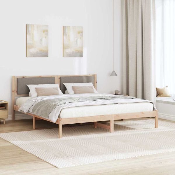 vidaXL Bettrahmen mit Kopfteil Taupe 200 x 200 cm Massives Kiefernholz