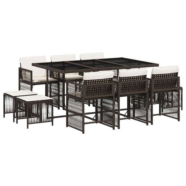 vidaXL 11-tlg. Garten-Essgruppe mit Kissen Braun Poly Rattan