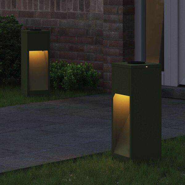 vidaXL Solar LED Wegeleuchte 2 pcs Olive Gr&uuml;n Kalt gewalzter Stahl