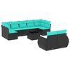 vidaXL 10-teiliges Gartensofa-Set mit Kissen, schwarzes Polyrattan