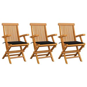 vidaXL Gartenst&uuml;hle mit Schwarzen Kissen 3 Stk. Massivholz Teak