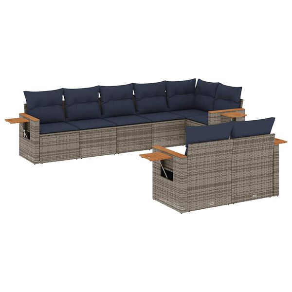 vidaXL 8-tlg. Garten-Sofagarnitur mit Kissen Grau Poly Rattan