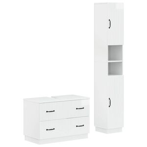 vidaXL 2-teiliges Badezimmer Schrank Set HOORN Hochglanz Wei&szlig;