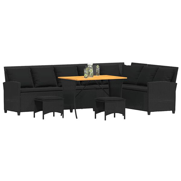 vidaXL 4tlg. Garten-Sofagarnitur mit Kissen L-Form Schwarz Poly Rattan