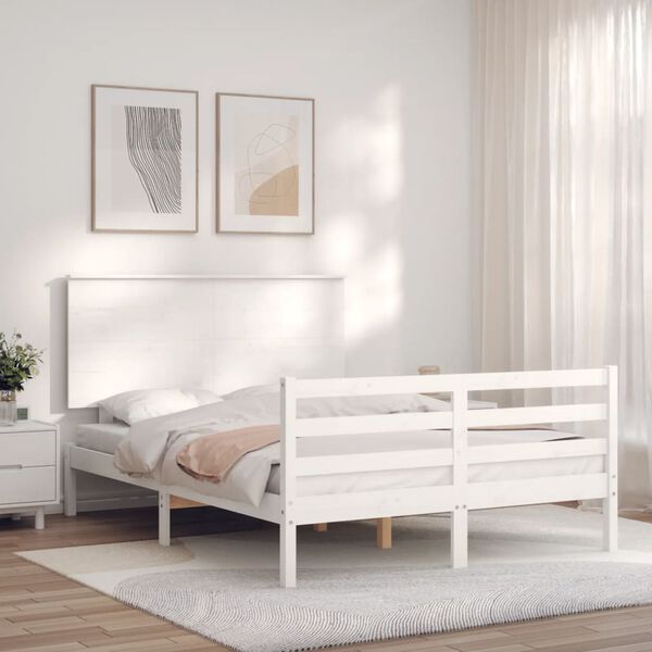 vidaXL Massivholzbett mit Kopfteil Wei&szlig; 140x200 cm