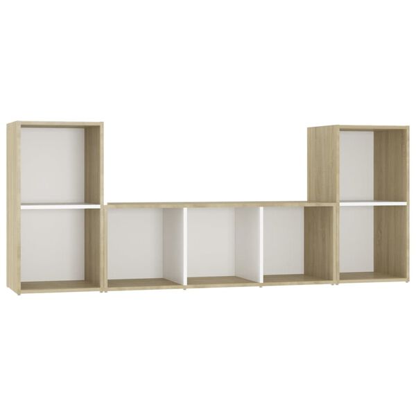 vidaXL 3-tlg. TV-Schrank-Set Wei&szlig; Sonoma-Eiche Holzwerkstoff