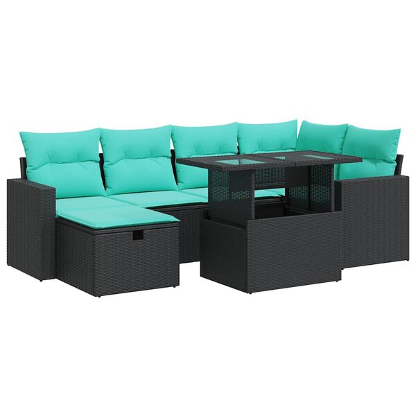 vidaXL 7-tlg. Garten-Sofagarnitur mit Kissen Grau Poly Rattan Akazie