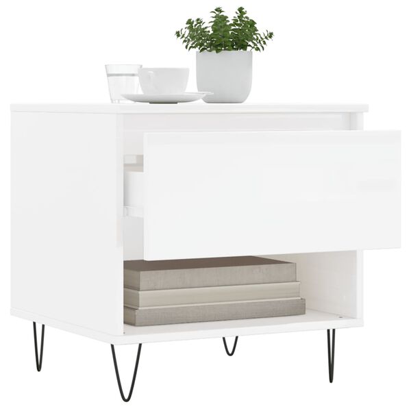 vidaXL Couchtische 2 Stk. Hochglanz-Wei&szlig; 50x46x50 cm Holzwerkstoff