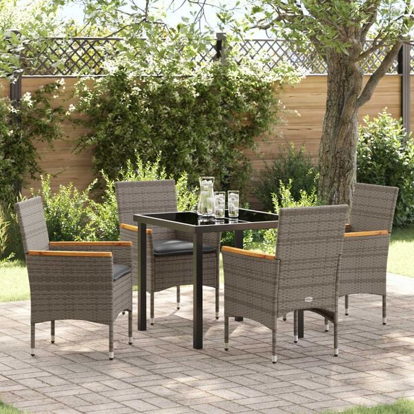vidaXL Garten Essgruppe mit Kissen 5 pcs Grau Poly-Rattan