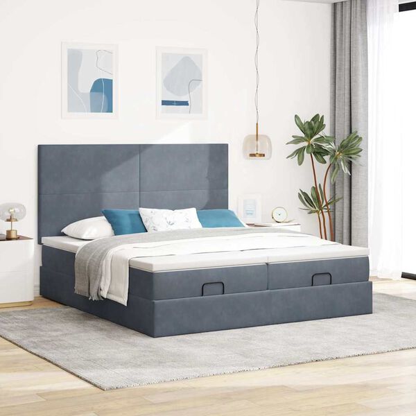 vidaXL Ottoman-Bett mit Matratzen & LEDs Dunkelgrau 160x200 cm Samt