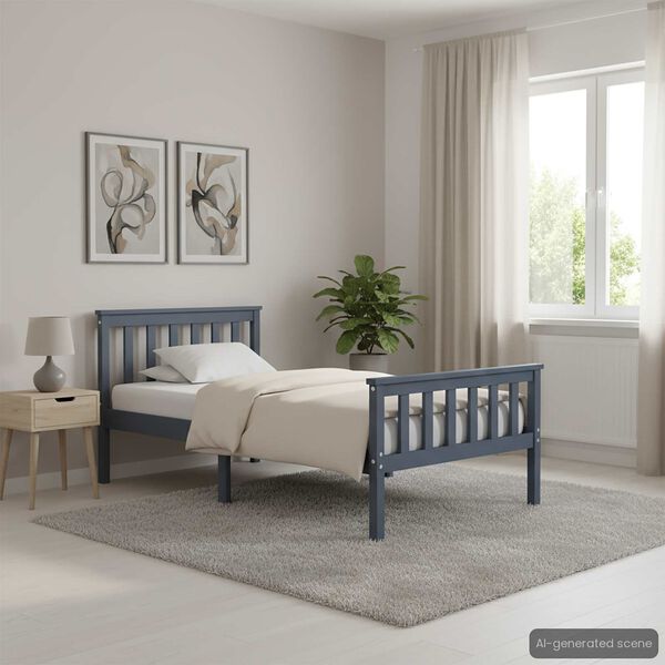 vidaXL Massivholzbett Grau Kiefer 100x200 cm