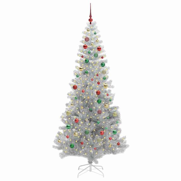 vidaXL Weihnachtsbaum mit 300 LEDs mit St&auml;nder Silber 210 cm PET