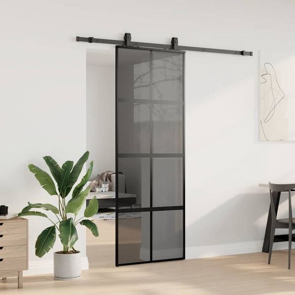 vidaXL Schiebet&uuml;r mit Beschlag Schwarz 76x205 cm Hartglas