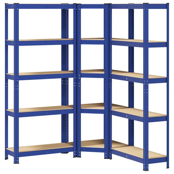 vidaXL Regal-Set 5 B&ouml;den 3-tlg. Blau Stahl & Holzwerkstoff