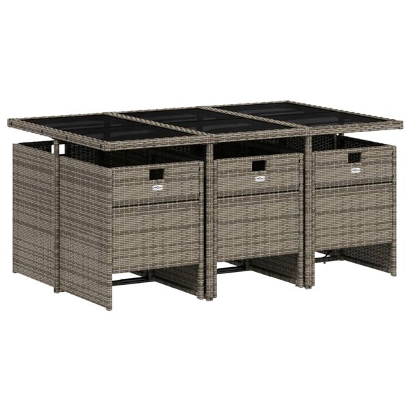 vidaXL 7-teiliges Garten-Ess-Set mit Kissen, grau, Polyrattan