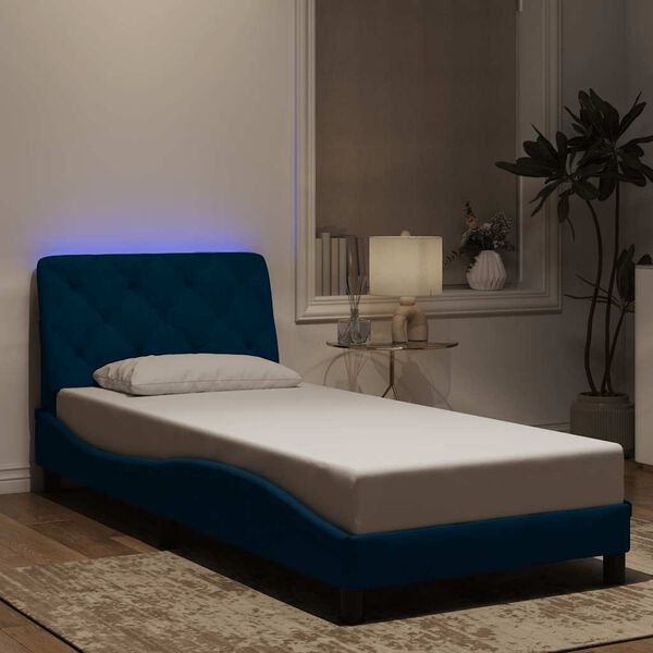 vidaXL Bettgestell mit LED ohne Matratze Blau 90x190 cm Samt
