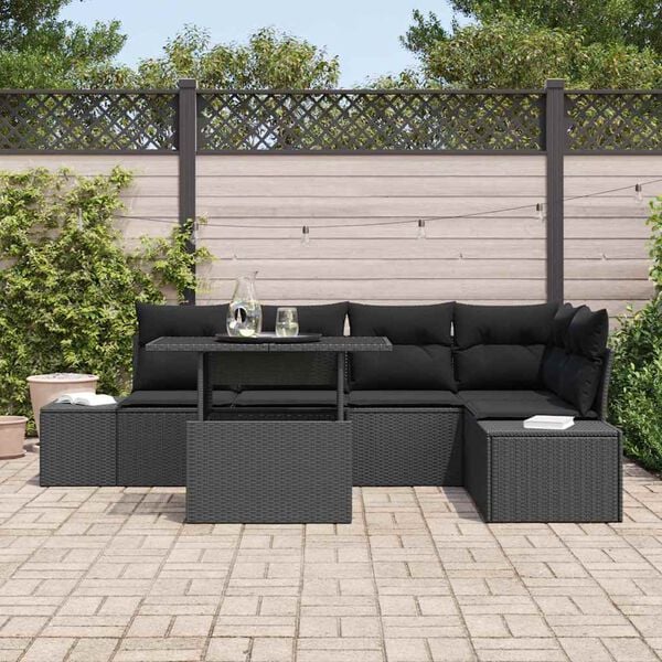 vidaXL Garten-Sofa-Set mit Speicher 6 pcs Schwarz Poly Rattan