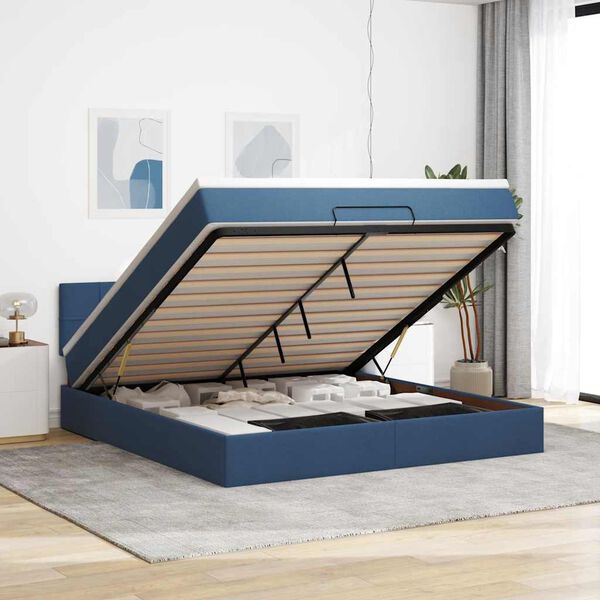 vidaXL Ottoman-Bett mit Matratze Blau 160x200 cm Stoff
