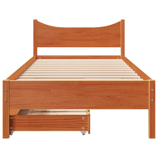 vidaXL Massivholzbett mit Schubladen Wachsbraun 75x190 cm Kiefer