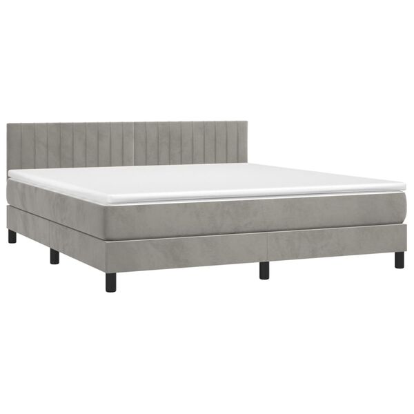 vidaXL Boxspringbett mit Matratze & LED Hellgrau 180x200 cm Samt