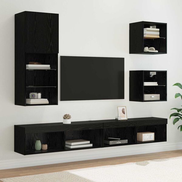 vidaXL TV Wand Einheiten mit LED 5 pcs Schwarz Eichen-Optik