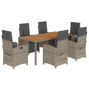 vidaXL 7-tlg. Garten-Essgruppe mit Kissen Grau Poly Rattan
