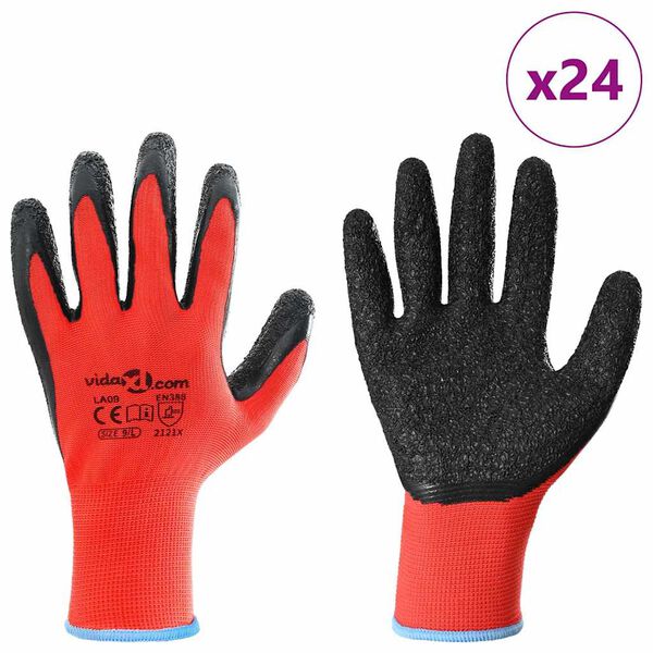 vidaXL Arbeitshandschuhe 24 pcs Rot und Schwarz 9 / l Latexbeschichtung