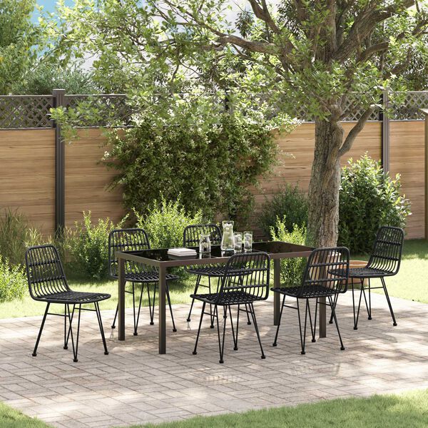 vidaXL Garten Essgruppe 7 pcs Schwarz Pulverbeschichteter Stahl
