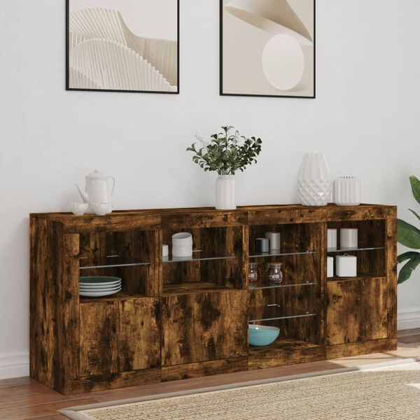 vidaXL Sideboard mit LED-Leuchten Räuchereiche 164x37x67 cm