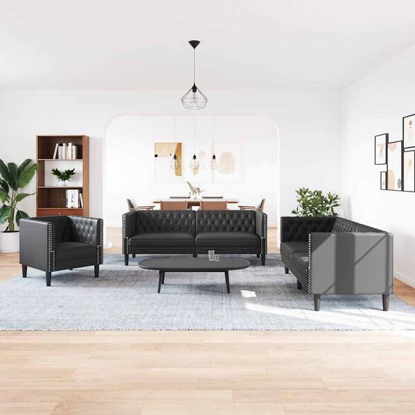 vidaXL Wohnzimmer Couch 3 pcs Schwarz 194 x 74,5 x 70,5 cm Kunstleder