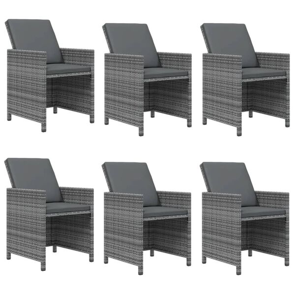 vidaXL 7-tlg. Garten-Essgruppe mit Kissen Poly Rattan Grau