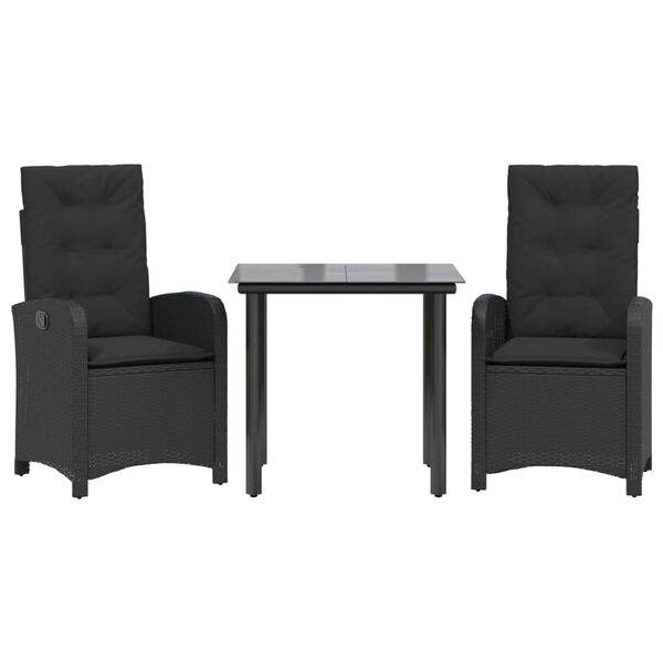 vidaXL 3-tlg. Garten-Essgruppe mit Kissen Schwarz Poly Rattan