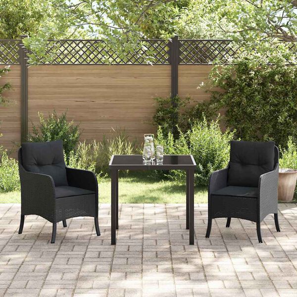 vidaXL Garten Essgruppe mit Kissen 3 pcs Schwarz Poly-Rattan