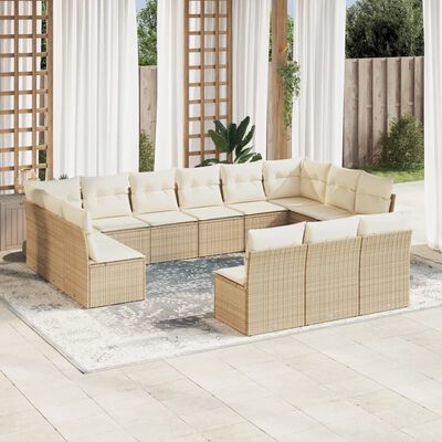 vidaXL 13-tlg. Garten-Sofagarnitur mit Kissen Beige Poly Rattan