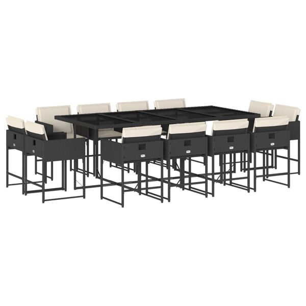 vidaXL 13-tlg. Garten-Essgruppe mit Kissen Schwarz Poly Rattan
