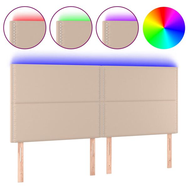 vidaXL LED Kopfteil Cappuccino-Braun 180x5x118/128cm Kunstleder