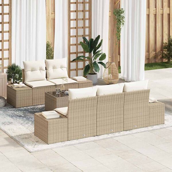 vidaXL Gartensofa-set mit Kissen 6 pcs Beige und Creme Poly-Rattan