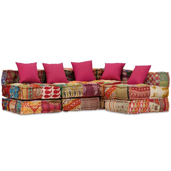 vidaXL 4-Sitzer Modularer Pouf Patchwork Stoff