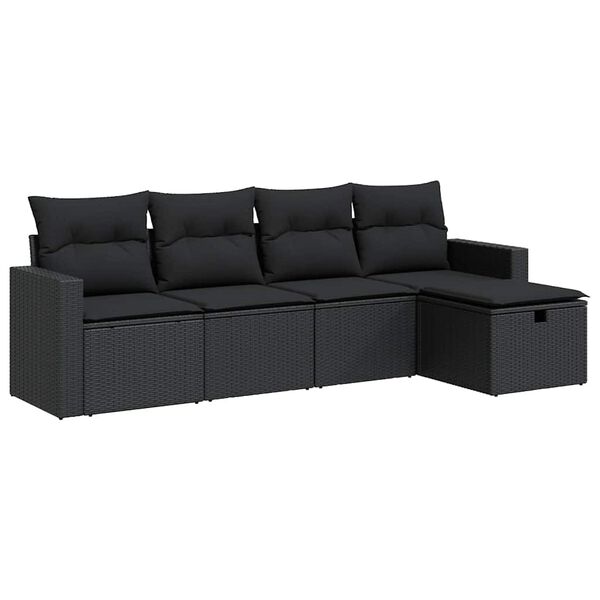 vidaXL 5-tlg. Garten-Sofagarnitur mit Kissen Schwarz Poly Rattan