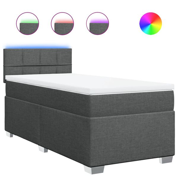 vidaXL Boxspringbett mit Matratze Dunkelgrau 90x200 cm Stoff