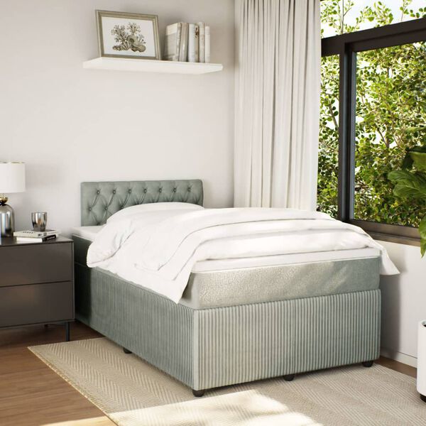 vidaXL Boxspringbett mit Matratze Hellgrau 120x190 cm Samt