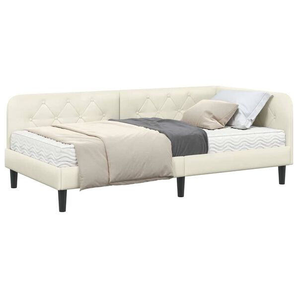 vidaXL Eckbettgestell mit Matratze mit Kopfteil Creme 90 x 200 cm Samt