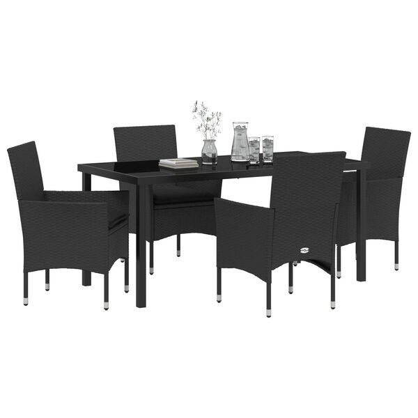 vidaXL Garten Essgruppe mit Kissen 5 pcs Schwarz Poly-Rattan